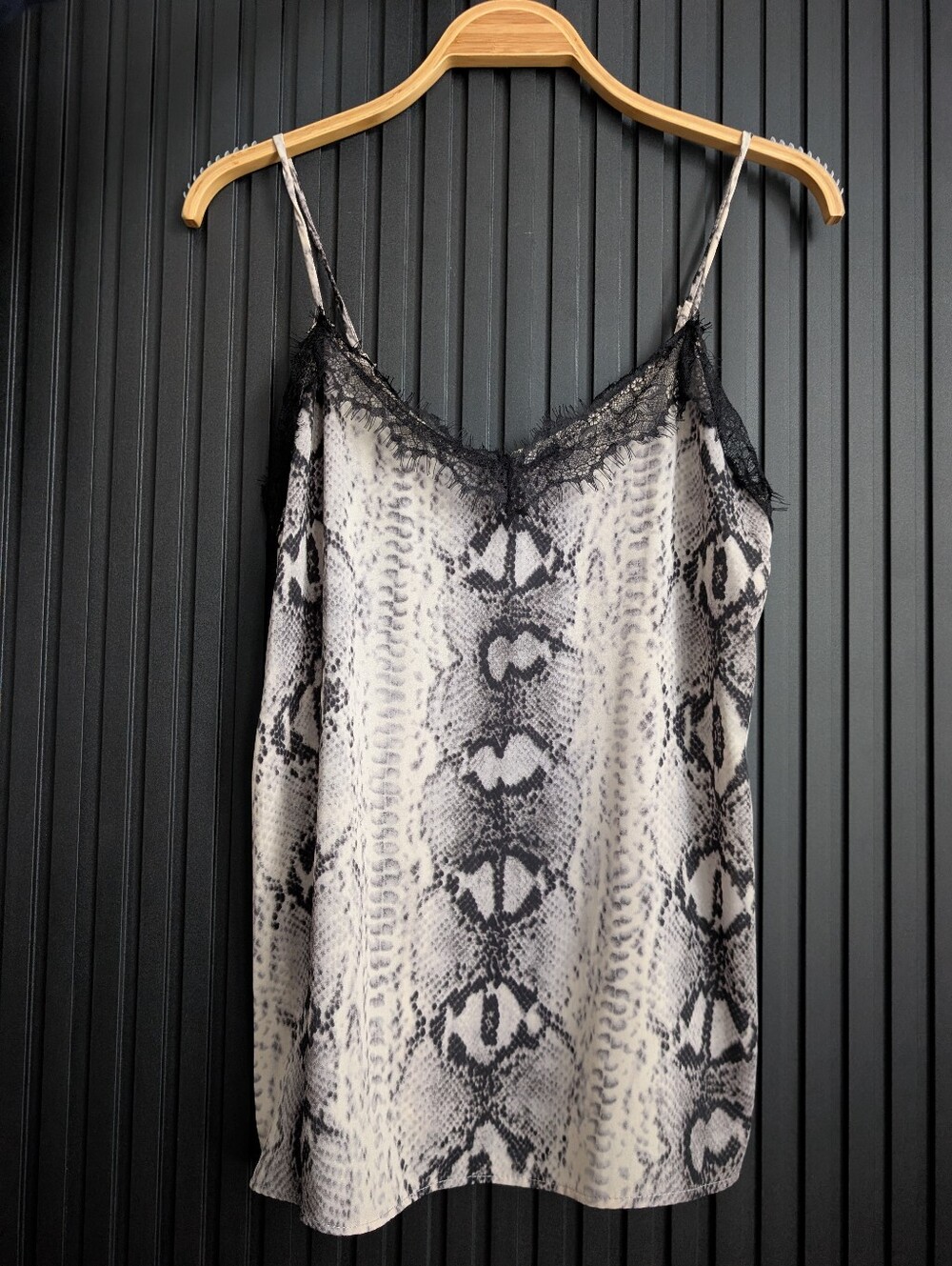 Snake Print Lace Trim Cami Top — Black & White | Size M